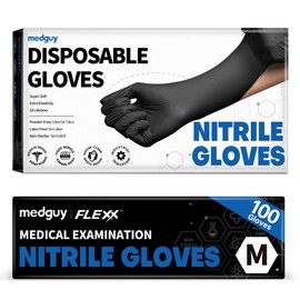 Medguy Black Nitrile Disposable Gloves, 4.5 Mil Powder-Free Latex-Free Food-Safe Glove for Exam, Tattoo, Food Prep, 100 Pcs (Medium)