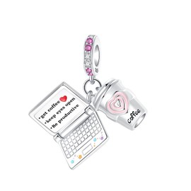 BIZK Computer Coffee 925 Sterling Silver Charms Fits Bracelets and Necklaces Charms for Women, Lover, Mother and Friend