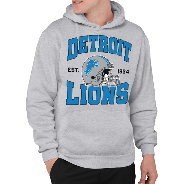 Junk Food Standard Team Helmet Pullover Hoodie. Relaxed Unisex Fit, Detroit Lions-Athletic Heather, XX-Large