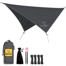 Wise Owl Outfitters Hammock Rain Fly – Waterproof Camping Tarp Cover with Tent Stakes & Carry Bag, Ultralight Shelter for Backpacking & Outdoor Shade