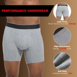 REELINDRY Incontinence Underwear for Men Washable Absorbent 2.3 oz Leak Proof Prostate Bladder Control Boxer Briefs 1 Pack (Light Gray, 4XL)