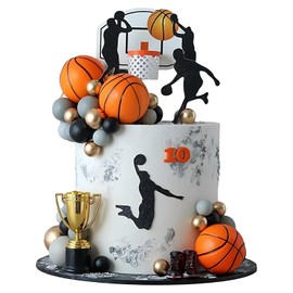 Basketball Cake Toppers, Qoadwem 29pcs Basketball Hoop Cake Decorations Sport Cake Party Decorations Sports Party Supplies With Cake Balls