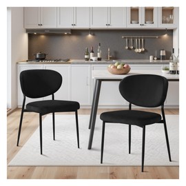 STOOLINK Black Dining Chairs Set of 2 Velvet Upholstered Dining Room Chairs Wide Seat Filled with 58D Memory Foam Modern Kitchen Chairs with Curved Back & Swivel Leveling Feet for Restaurant