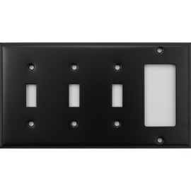 Black 4 Gang Wall Plate - 3 Toggle Switches 1 GFI/Rocker Opening