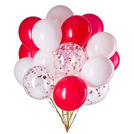 Red and White Balloons 12 inch,Red and White Confetti Balloons,Red White Latex Balloons,Pack of 50