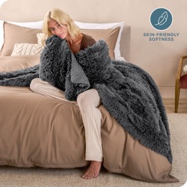 Bare Home Shaggy Faux Fur Sherpa Blanket - Super Soft, Fuzzy, Fluffy - Reversible Cozy Warm Blanket for Couch, Sofa, Chair, Bed - Luxury Home Decor (King, Grey)