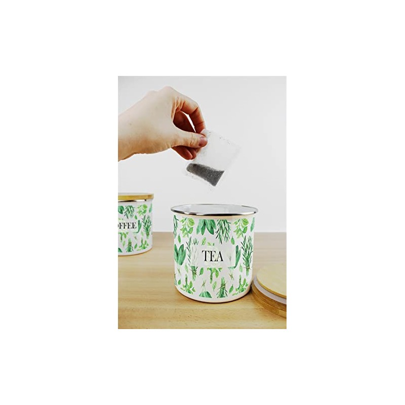 Purely Home Kitchen Herbs Tea Canister - White & Green