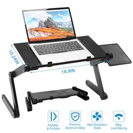KOCASO Laptop Table for Bed Folding Laptop Stand - Adjustable Height & Portable Desk，Multi-Purpose Small Laptop Table with Mouse Board - Ideal for Bed, Couch, Travel(23.23"x10.24")