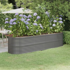 vidaXL Raised Garden Bed - Oval-Shaped, Powder-Coated Steel Planter for Outdoor Gardening - 116.5"x31.5"x26.8" Size, Simple Assembly, Stylish Gray Finish, Durable and Weather-Resistant