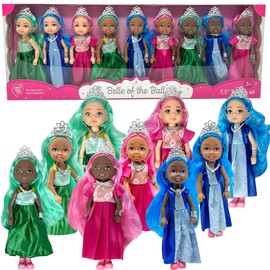 Little Dolls Set with Mini Princess Dolls for Girls – Princess Toy Dolls for Dollhouse –Small Doll Mini Princess Figures with Tiaras, Hair, Accessories –Tiny 5.5” Miniature Mini Dolls Set of 9