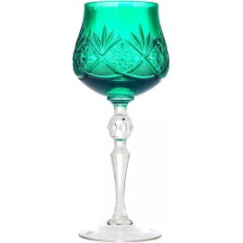Neman 250ml/8.5oz Handmade 24%-Lead Crystal Green Wine Glass, Set of 6