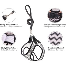 JdotMIN No Pull Cat and Dog Harness and Leash Set, for Extra Small to Small Breed, Lightweight Breathable Reflective Strips, Walking Escape Proof Soft Kitten Puppy Harness, Easy Control, Step In Pet Vest Jacket (White, M)