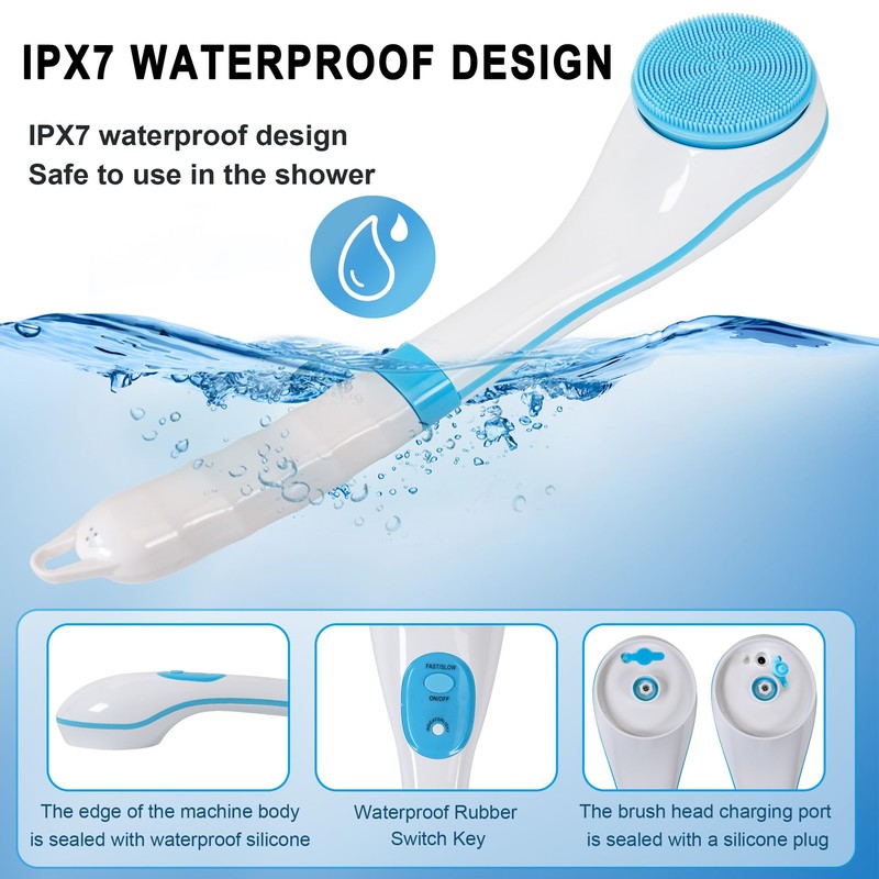 OWIIZI Electric Bath Brush Back Scrubber for Shower, Detachable Long