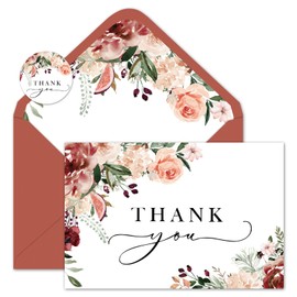 Whaline 24 Pack Floral Thank You Cards Bulk Watercolor Flower Thank You Note Cards with Envelopes Stickers for Fall Wedding Bridal Shower Birthday Invitation
