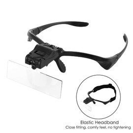 Wallfire Headband Magnifier with LED Light, Reading Head Holder, Magnifier with 5 Detachable Lenses for Reading, Jewellery Magnifier, Watch and Electronics Repairs (1.0x, 1.5x, 2.0x, 2.5x, 3.5x)