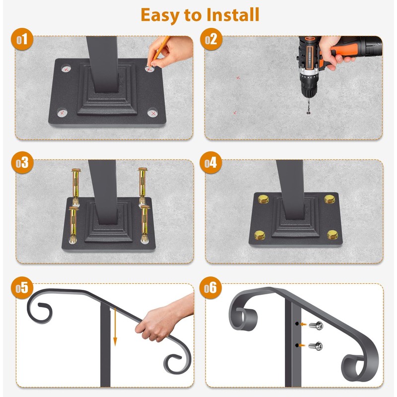 Zwinz Handrail Railing 38.8‘’H, Single Post Handrail Fits 1 or