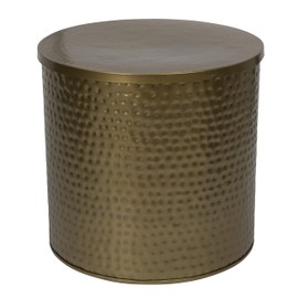 Bloomingville Boho Hammered Metal Drum Table or Planter with Lid, Gold Finish