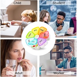 Weekly Pill Organizer, Large Daily Pill Case Portable Travel 7 Day Pill Box Dispenser with Large Compartments and Rainbow Lids Container for Pills/Vitamins/Fish Oil - Colorful