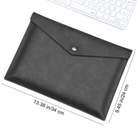 VANRA ファイルフォルダー PUレザー 書類ケース a4 持ち運び A4レターサイズ ファイルケース ドキュメントレター ボタン留め 大容量 防水 資料 収納 オフィス ビジネス (ブラック)