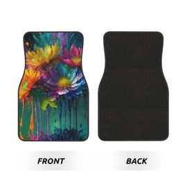 Car Floor Mats,Vehicle Front Rear Carpets Mats Universal Car Rugs,Car Accessories for Truck,Oil Style Flowers