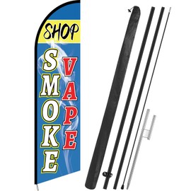 Remagr 11 Feet Smoke Shop Flags Smoke Shop Sign Advertising Banner with Flag Pole Windless Feather Tall Flag for Outdoor Coffee Business