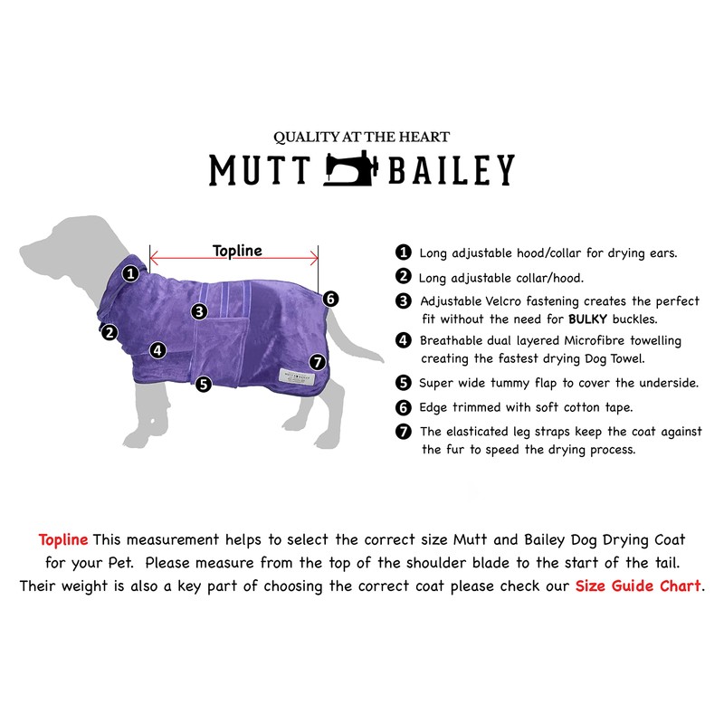 Mutt and Bailey Dog Drying Coat – Microfibre Towel Robe