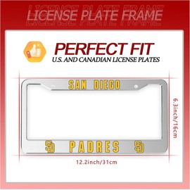 2 Packs License Plate Frames for Padres, Silver License Plate Covers, Universal Aluminum Tag Frame Holder for Front and Rear Car Tags