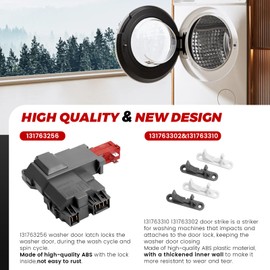 2025 NEW 131763256 131763202 Washer Door Lock Switch with 131763310 & 131763302 Door Strike by Puxyblue for Electrolux Frigidaire Kenmore Washers - Replaces 131269400 131763200 4547033 AP6285657