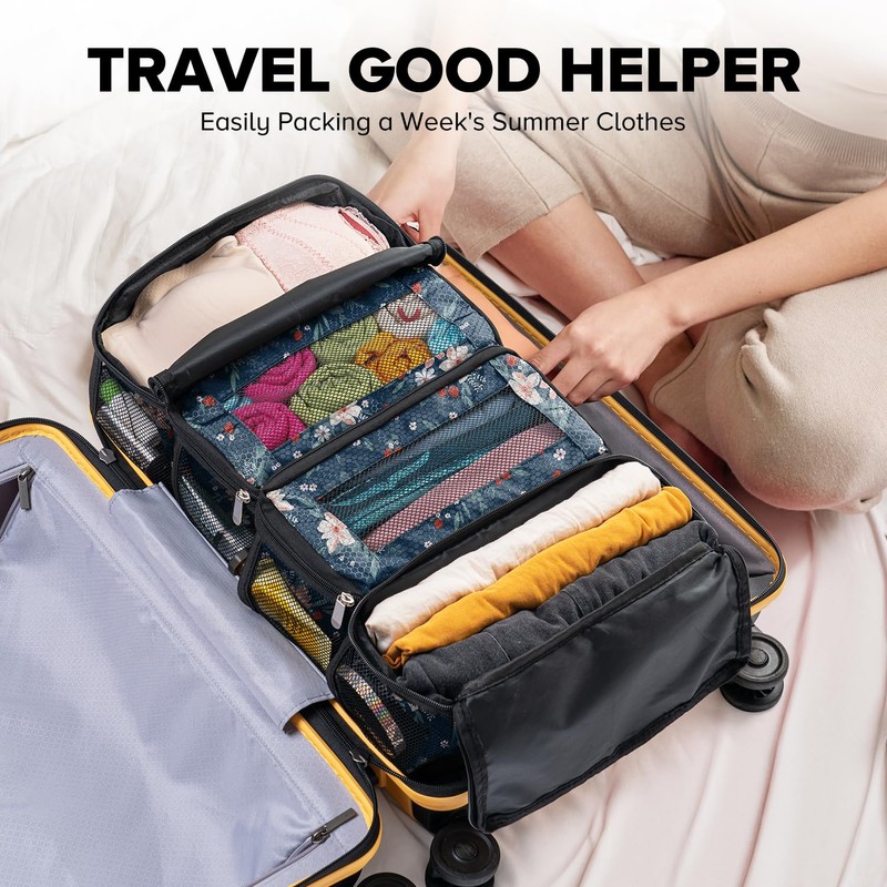 Suitcase Organizer, Travel Luggage Organizer Hanging Shelves Packing Cube Closet/Collapsible