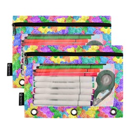Binder Pouches,Colorful Sweet Jelly Bears Pencil Pouch for 3 Ring Gummy Candies Binder 2 Pack Clear Pencil Bag with Zipper for Office School Supplies