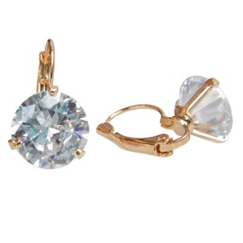 Navachi - Base Metal 18K Gold Plated Round Cut White Zirconium Oxide, Crystal, Zircon