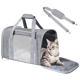 FOORLON Airline Approved Pet Carrier 17"x11"x11" – Soft Sided Cat Dog Travel Bag for Small Pets up to 15 lbs, Portable Collapsible Pet Carrier Under Seat with Mesh Ventilation & Shoulder Strap (Grey)