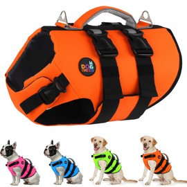 Dogcheer Dog Harness Life Jacket, High Buoyancy Neoprene Dog Life Vest for Swimming Boating, Adjustable Puppy Swim Vest Reflective Pet Float Vest for Small Medium Large Dogs - Orange, L