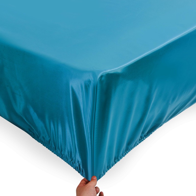 ROOEE Satin Silk Fitted Sheet with Pillowcase Set Breathable Soft