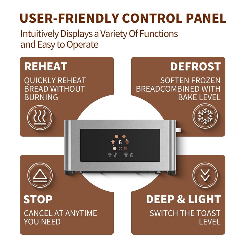Touch Screen Toaster with Defrost & Removable Tray, 2 Slice