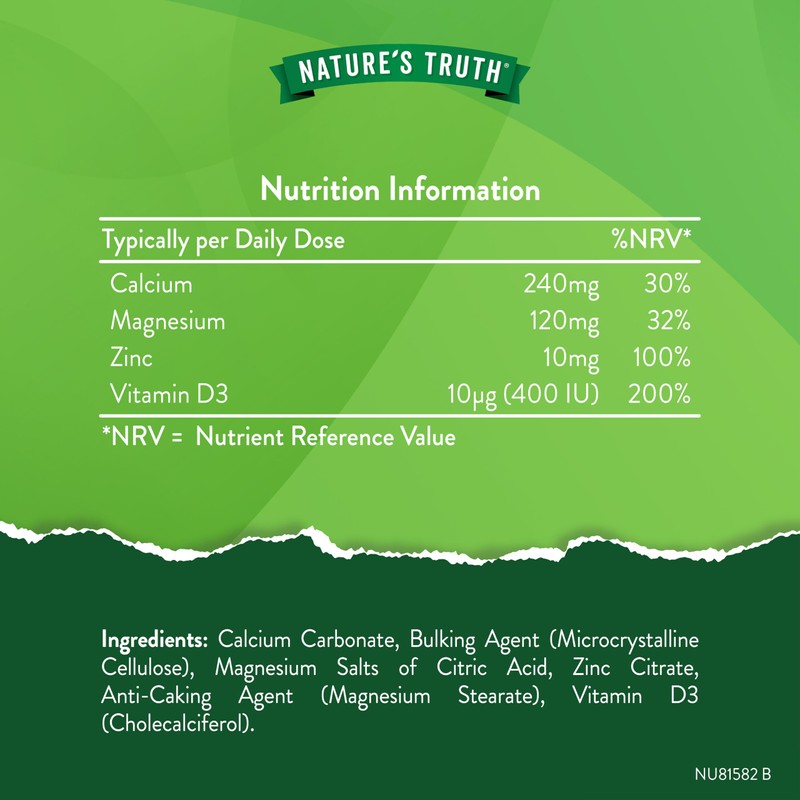 Calcium Tablets - Supplement with Calcium, Magnesium, Zinc and Vitamin