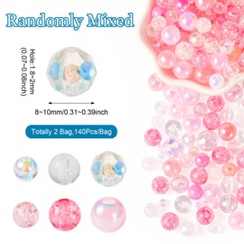 Craftdady 280pcs Round Acrylic Beads Set 8-10mm Pink Round Beads Assorted for DIY Jewelry Making Bracelet Making Hole:1.8-2mm