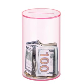 Hicocool Clear Piggy Bank for Adults Kids Must Break to Open, Pink Acrylic Piggy Bank Unopenable Money Savings Jar (6" H x 3.54" D)