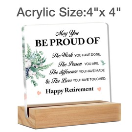 Retirement Gifts, Happy Retirement Gift for Coworker Retired Teachers Nurses Mom Retirees Clear Acrylic Desk Sign for Home Office, 4 x 4 Inches
