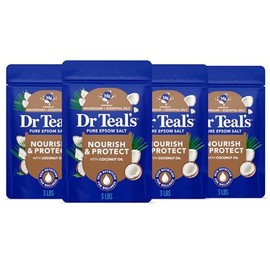 Dr Teal's Epsom Salt Magnesio Remoje, Nutre y Proteja Con Aceite de Coco, 3 Lbs (Paquete de 4)