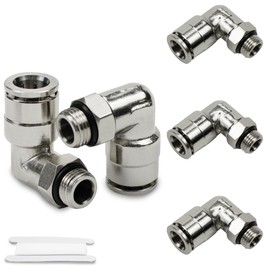 Bwintech Pack of 5 6 mm Hose AD x 3/8 Inch BSP Male Thread with O-Ring Angle Piece Nickel-Plated Brass Push-to-Connect Pneumatic Push-Lock Screw Connection