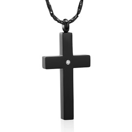 Crystal Cross Necklace for Ashes - Stainless Steel Keepsake Cremation Jewellery - Religious Cross Memorial Urn Necklace for Pet Human Ash Pendant, Stainless Steel, No Gemstone