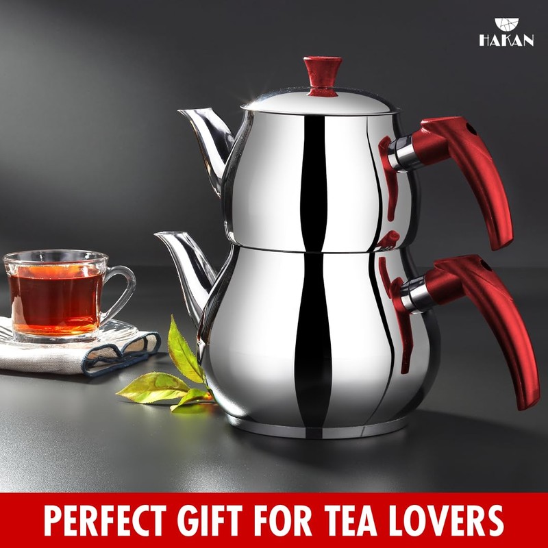Hakan Stainless Steel Double Bondy Tea Pot Set with Self