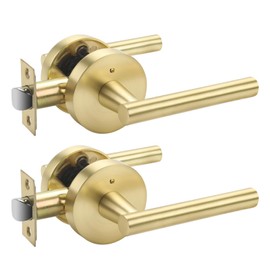 Haidms 2 Pack Gold Door Handles - Brushed Gold Interior Door Lever, Bathroom/Bedroom Privacy Door Handle, Heavy Duty Modern Style