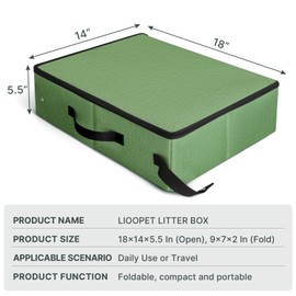 LIOOPET Portable cat Litter Box, Leak Proof, Foldable, Green,18×14×5.5in Perfect for Hotel Stays and Road Trips