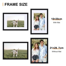 Homaxy A4 Picture Frames Photo Frame Wooden A4 Frame 21x29.7cm Poster Frames with Mount 15x20cm Set of 2, Black