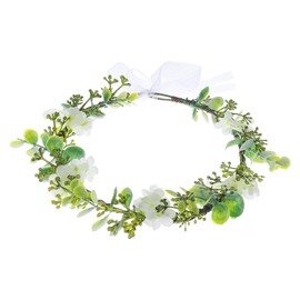 Piriuuo Flower Crown, Elegant Flower Girl Crown Bridal Flower Headband for Girls Boho Flower Tiara with Ribbon Greenery Crown for Wedding Birthday Vacation Party Festival