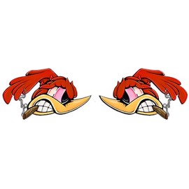Cartoon Duck Face Decal, Smoking Cigar Design, Red Hair, Pair Mirror Image Stickers (5" x 3.5" Each)