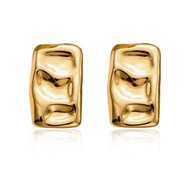 Gold Rectangle Stud Earrings for Women, 14K Gold Plated Thick Stud Earrings, Minimalist Geometric Earrings for Women (Jihe-earring-ice-Gold)