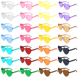 BOUBONI 14/28 Pack Heart Shaped Sunglasses for Women Rimless Heart Party Glasses Bulk Colored Love Sunglasses for Party (28, Mixed Color)